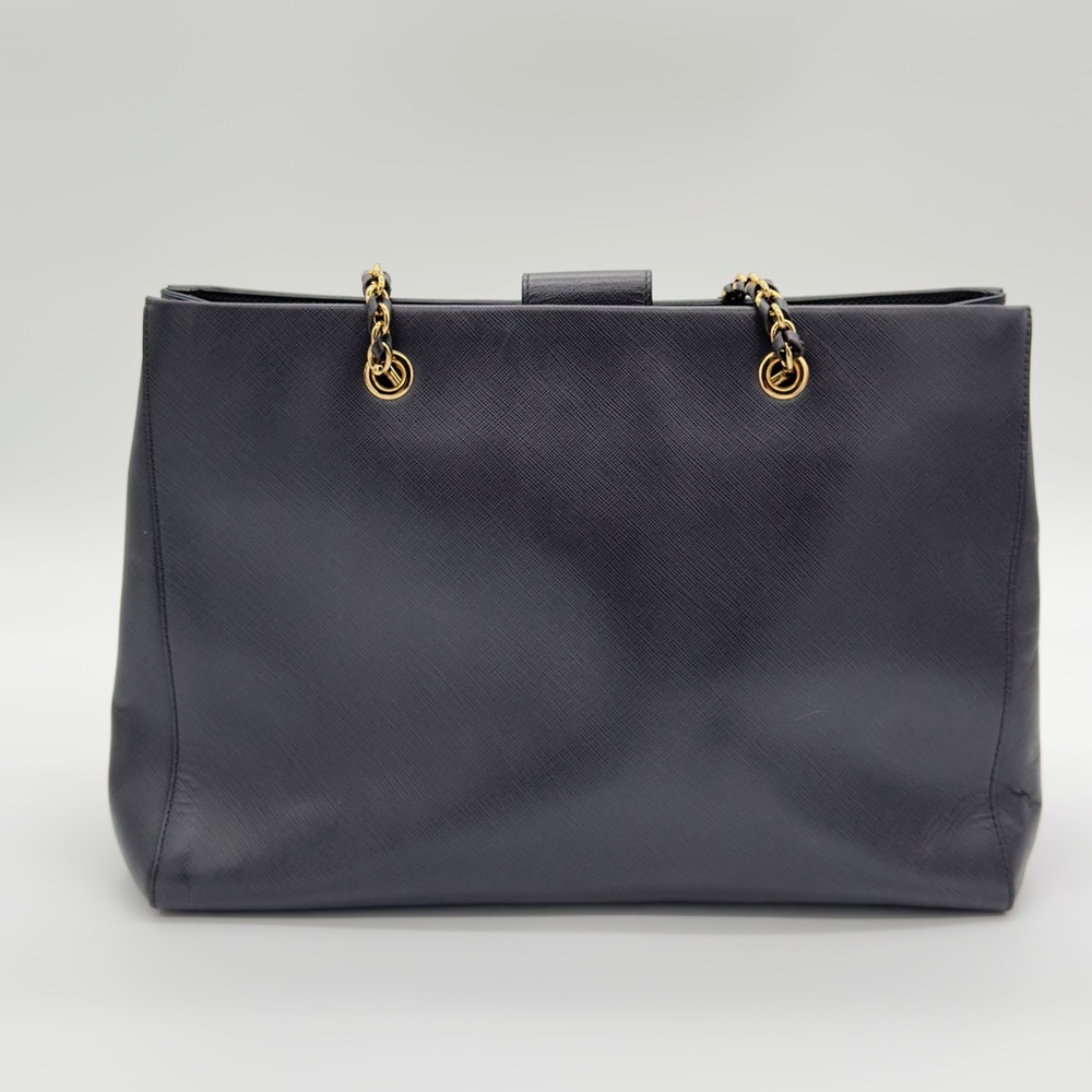 Salvatore Ferragamo Leather Chain Tote Bag Handbag Grey Gold - Picture 14 of 16